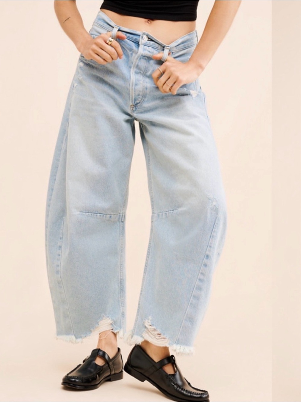 Citizens Of Humanity Light Blue Wide Leg Distressed Jeans